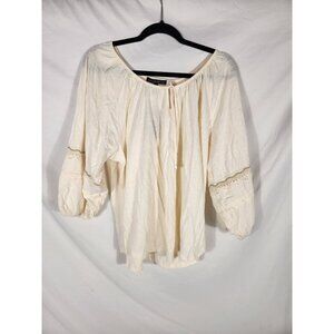 NWT Adrienne Vittadini Womens Plus Top Cream Boho Peasant Festival 2X